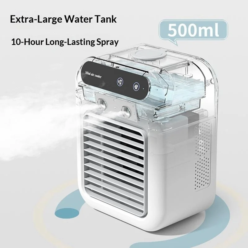L7 Mini Air Cooler 500ml Water Tank 1800mAh USB Rechargeable Humidifying Fan for Desktop - White