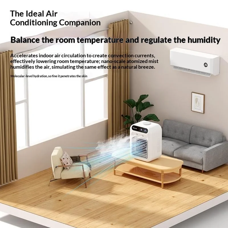 L7 Mini Air Cooler 500ml Water Tank 1800mAh USB Rechargeable Humidifying Fan for Desktop - White