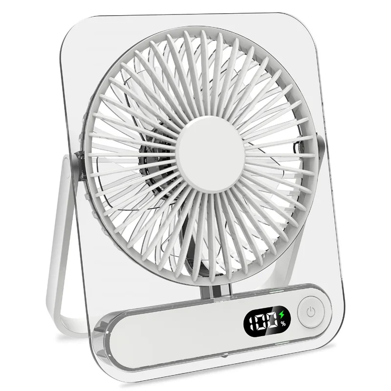 Ultra Thin Transparent USB Desktop Fan 5-Speed 1200mAh Rechargeable Quiet Cooling Fan for Office Travel - White