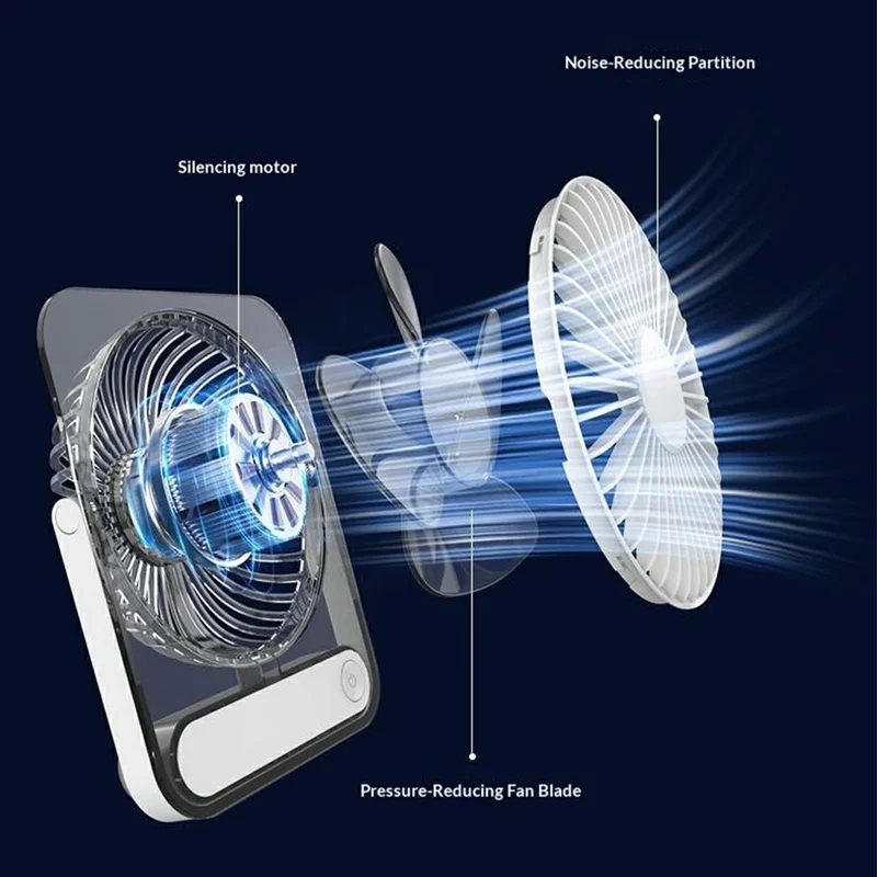 Ultra Thin Transparent USB Desktop Fan 5-Speed 1200mAh Rechargeable Quiet Cooling Fan for Office Travel - White