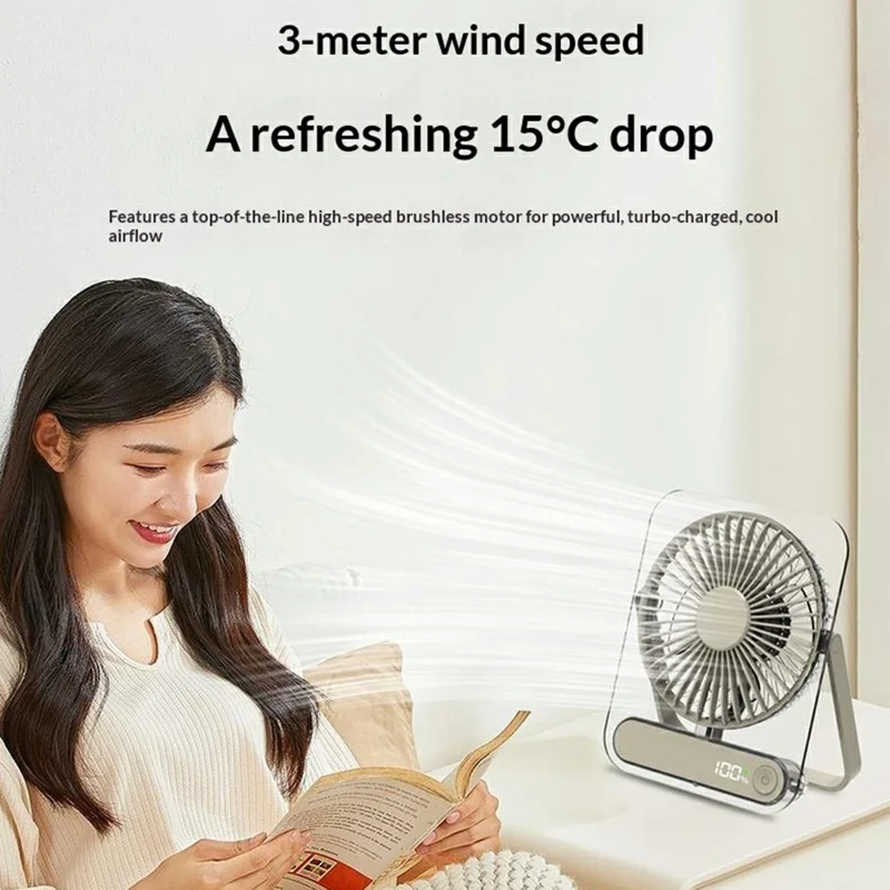 Ultra Thin Transparent USB Desktop Fan 5-Speed 1200mAh Rechargeable Quiet Cooling Fan for Office Travel - White