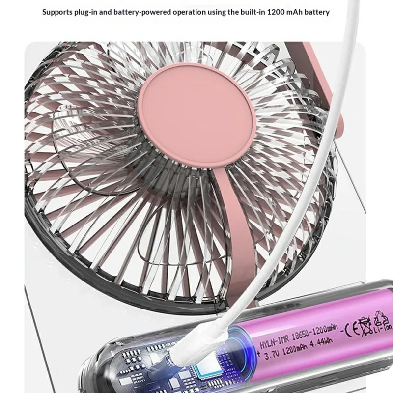 Ultra Thin Transparent USB Desktop Fan 5-Speed 1200mAh Rechargeable Quiet Cooling Fan for Office Travel - White