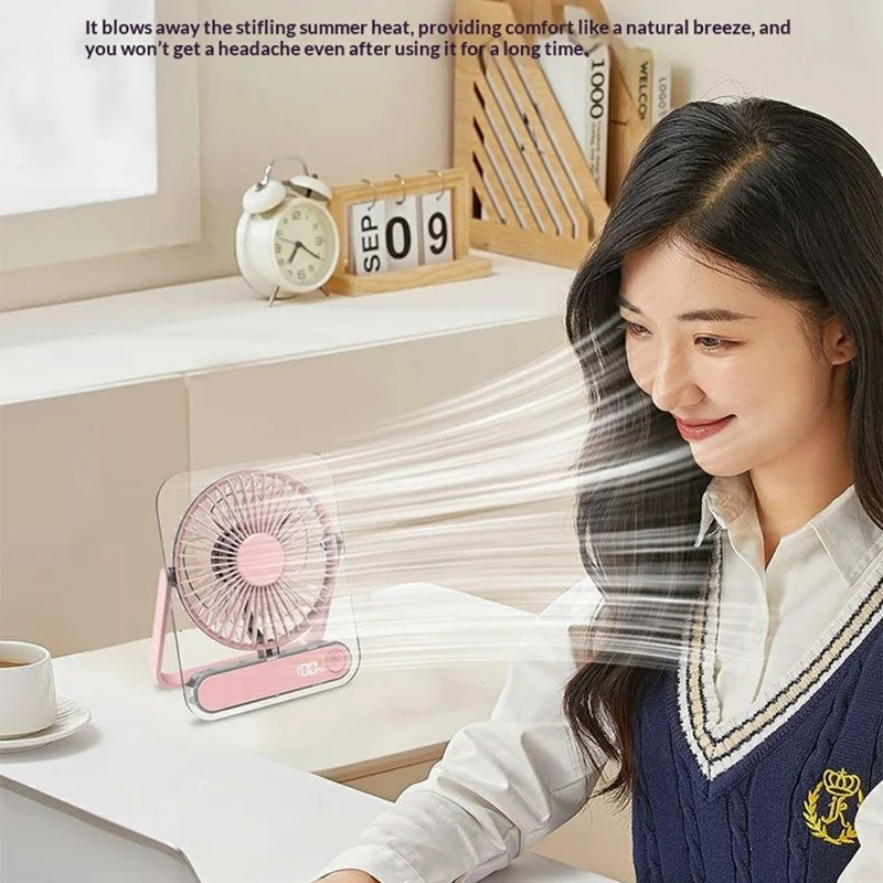 Ultra Thin Transparent USB Desktop Fan 5-Speed 1200mAh Rechargeable Quiet Cooling Fan for Office Travel - White
