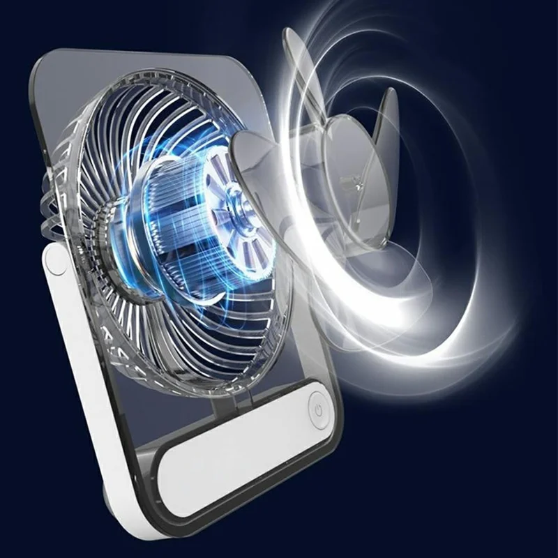 Ultra Thin Transparent USB Desktop Fan 5-Speed 1200mAh Rechargeable Quiet Cooling Fan for Office Travel - White