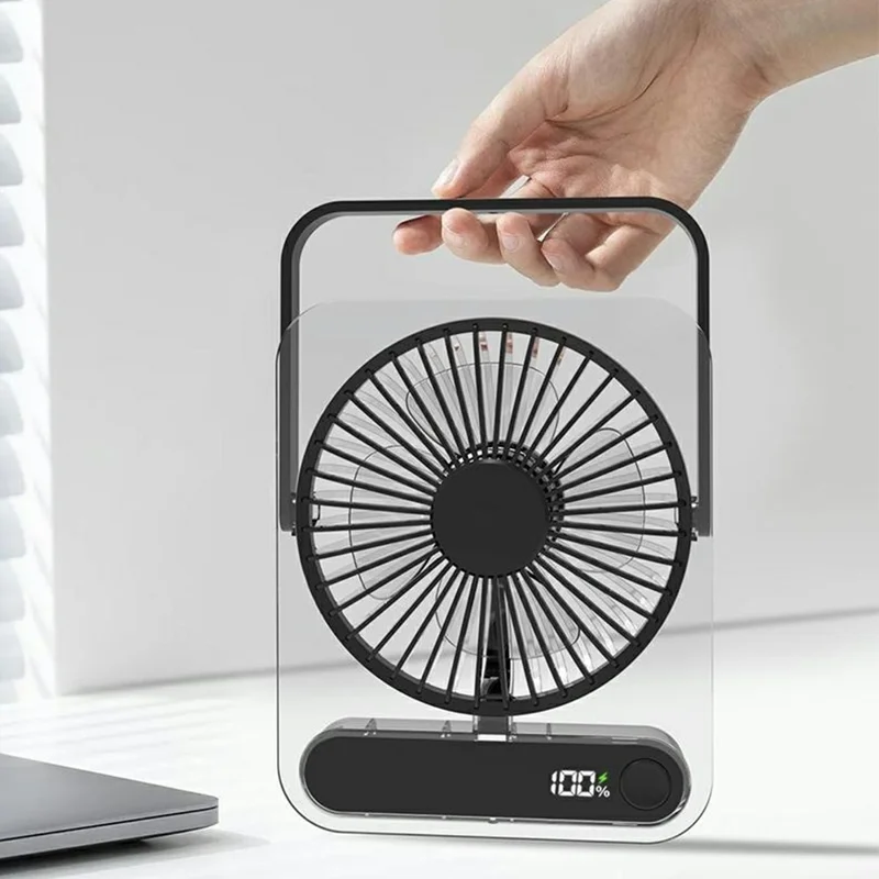 Ultra Thin Transparent USB Desktop Fan 5-Speed 1200mAh Rechargeable Quiet Cooling Fan for Office Travel - White