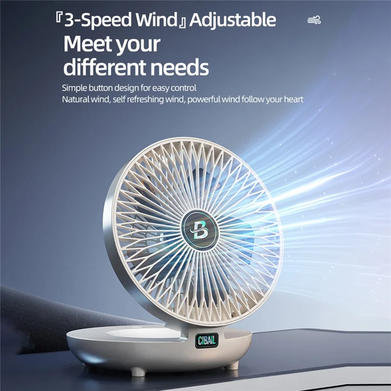 Ventilador portátil plegable de escritorio S1 1200mAh 3 velocidades 90° ajustable 23dB silencioso con montaje en pared - Blanco