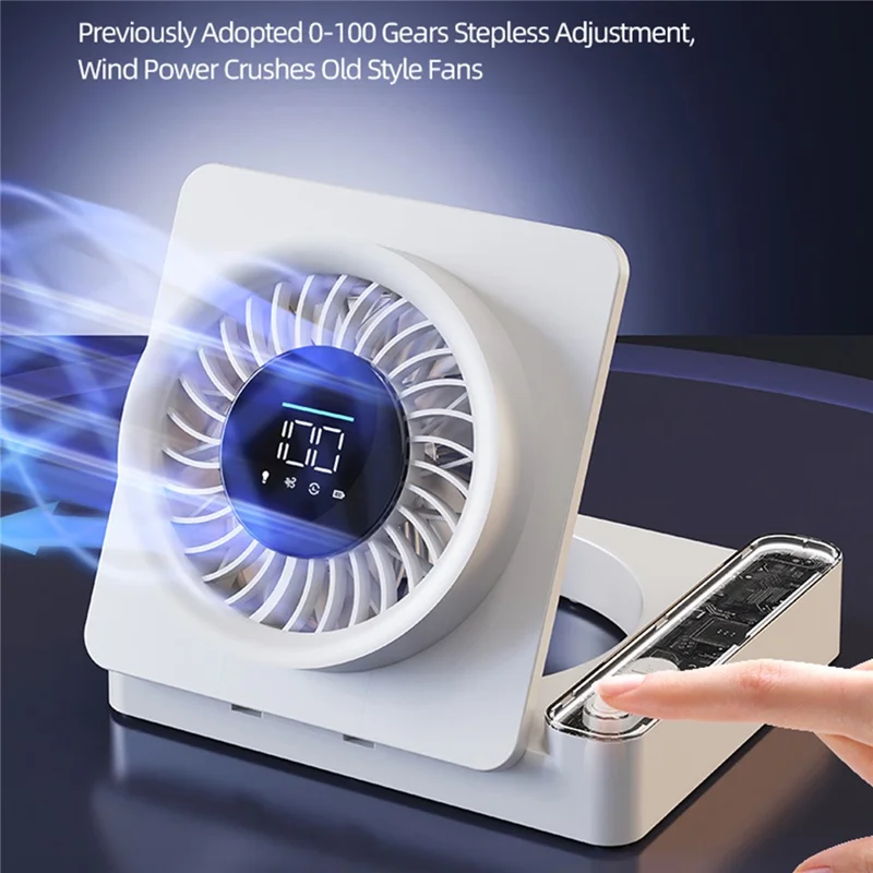 S8 Foldable Desk Fan 5-Speed Digital Display 2000mAh USB-C Rechargeable Wall Mounted Fan - Purple