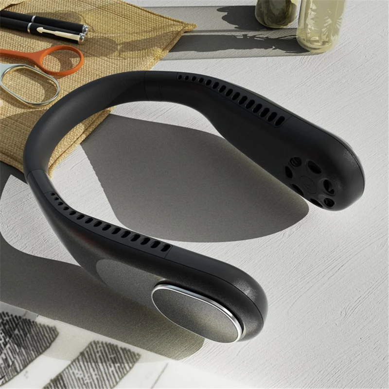 F60 Portable USB Charging Hanging Neck Mini Cooling Fan Summer Bladeless Fan Cooler - Black