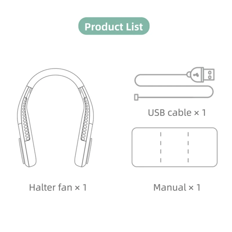 F60 Portable USB Charging Hanging Neck Mini Cooling Fan Summer Bladeless Fan Cooler - Black