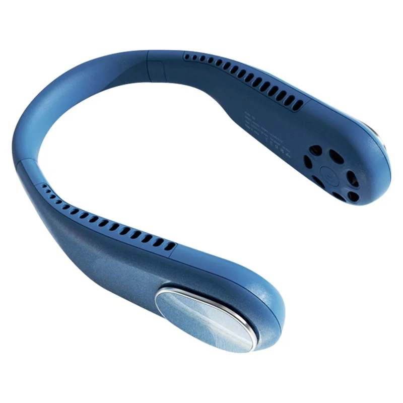 F60 Portable USB Charging Hanging Neck Mini Cooling Fan Summer Bladeless Fan Cooler - Blue
