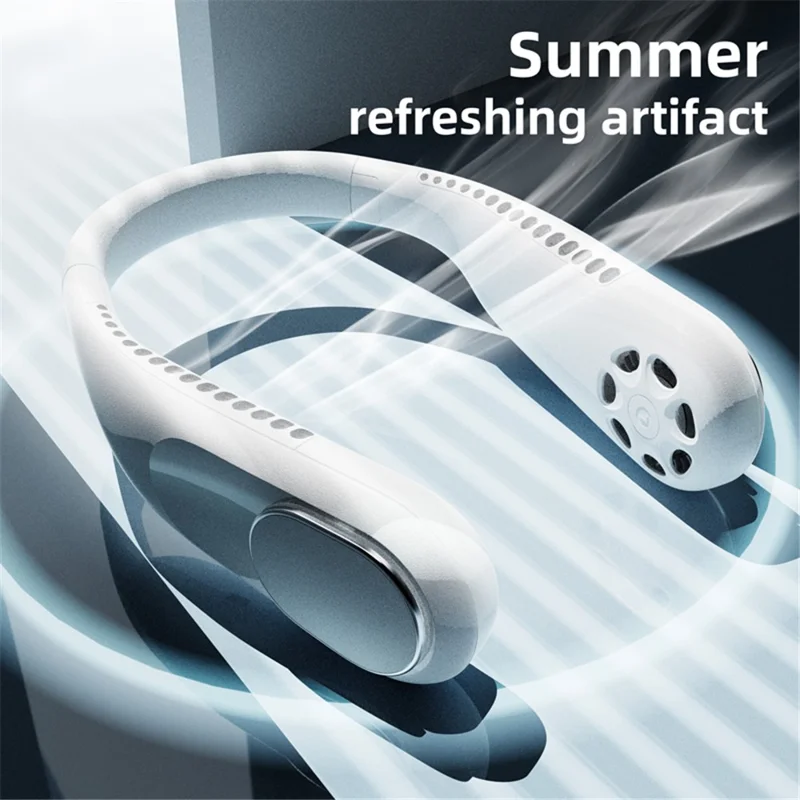 F60 Portable USB Charging Hanging Neck Mini Cooling Fan Summer Bladeless Fan Cooler - Blue