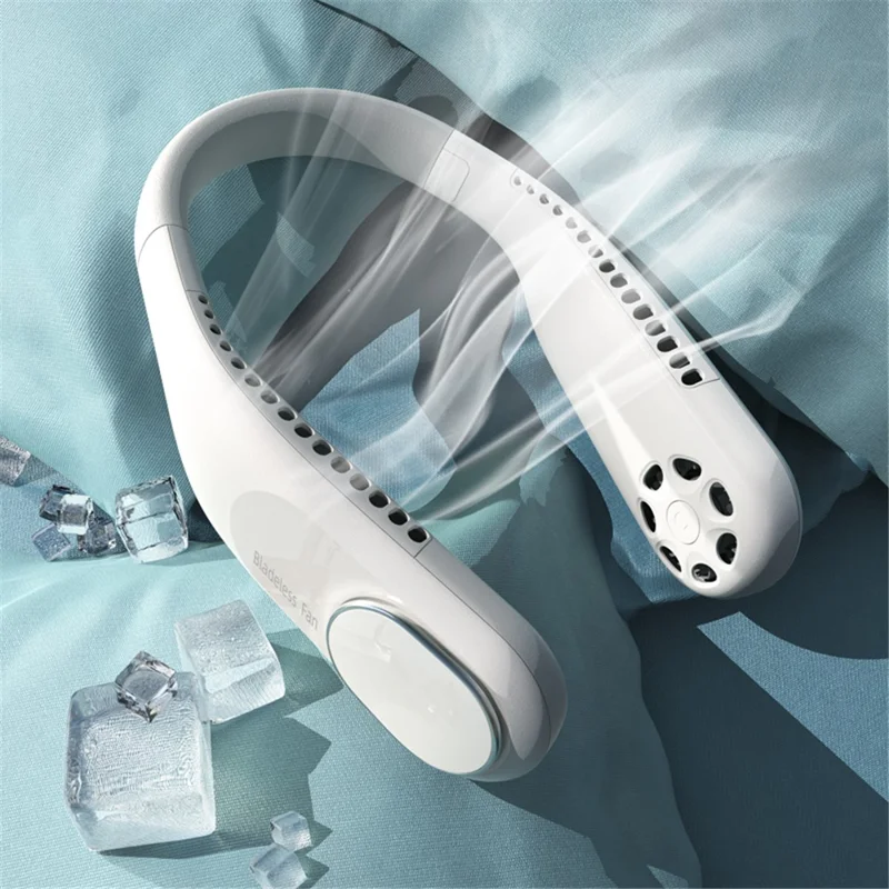 F60 Portable USB Charging Hanging Neck Mini Cooling Fan Summer Bladeless Fan Cooler - Blue