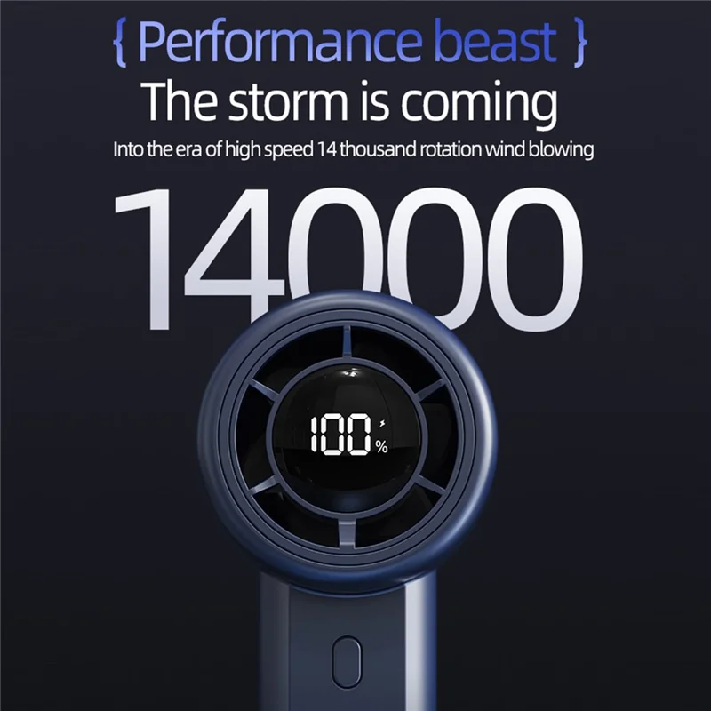 Mini Ventilador Portátil G1 com LED Digital, 14000RPM, 3 Velocidades Ajustáveis, Bateria 2000mAh, USB-C, para Mesa ou Uso Pessoal - Azul