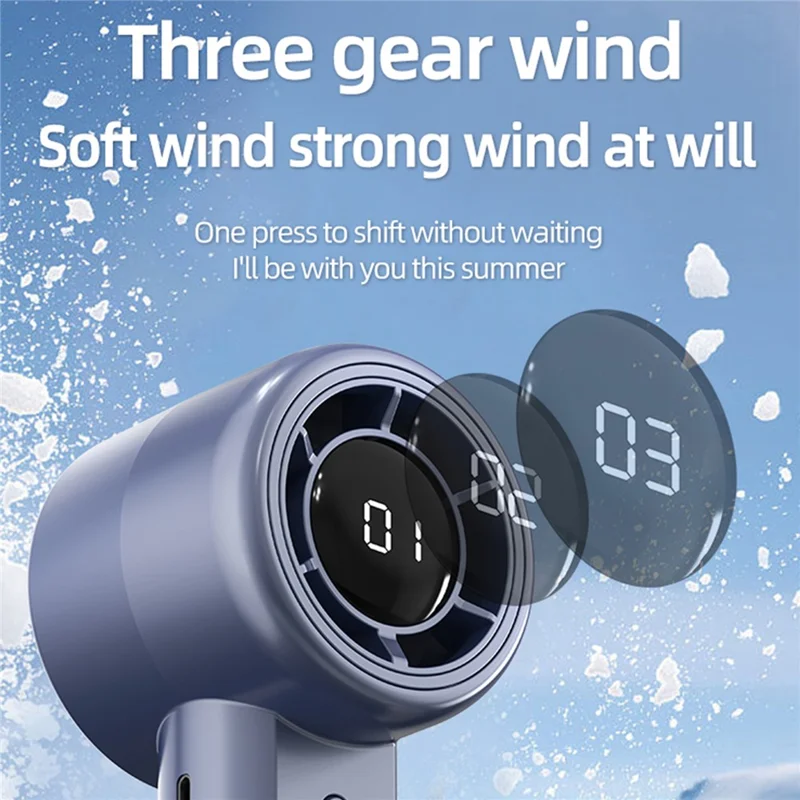 Mini Ventilador Portátil G1 com LED Digital, 14000RPM, 3 Velocidades Ajustáveis, Bateria 2000mAh, USB-C, para Mesa ou Uso Pessoal - Azul