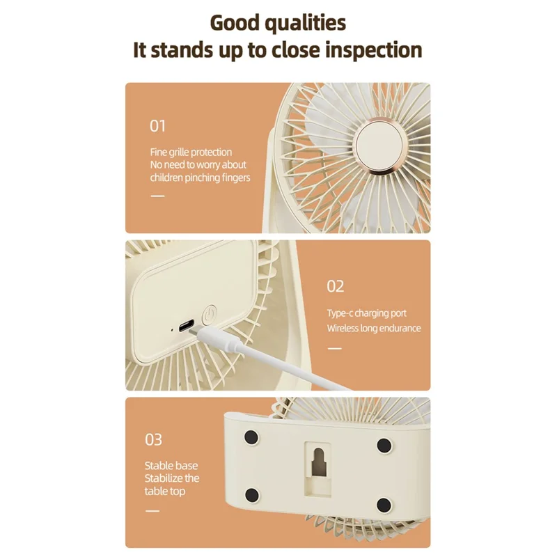 Ventilador Portátil S3 2 em 1 de Secretária e de Parede, Ventilador Recarregável de 1200 mAh com 3 Velocidades e Tipo-C para Circulação de Ar - Verde