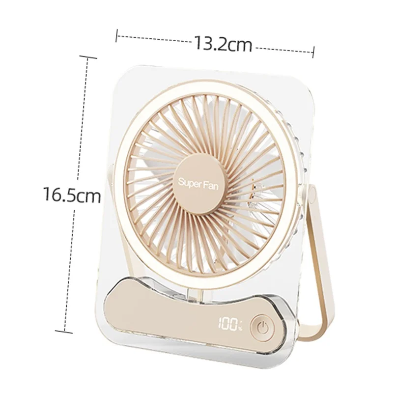 F10 Foldable Portable Desk Fan with LED Light 5-Speed 1200mAh Rechargeable Ultra Slim Cooling Fan - Beige