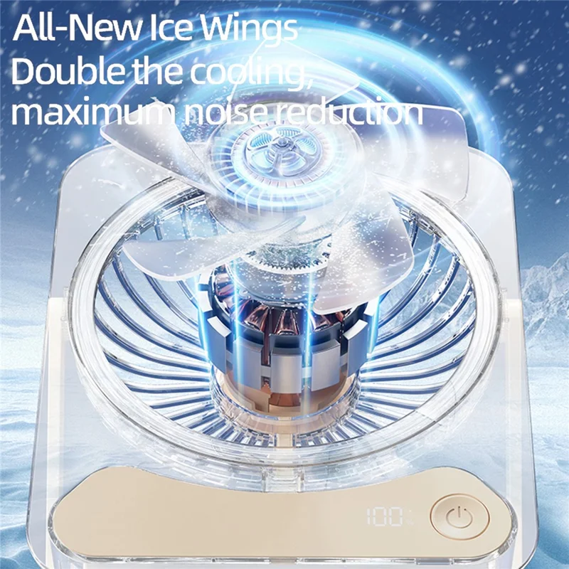 F10 Foldable Portable Desk Fan with LED Light 5-Speed 1200mAh Rechargeable Ultra Slim Cooling Fan - Beige