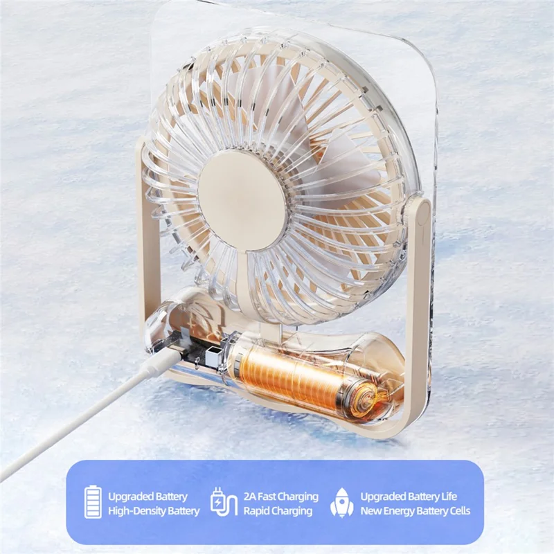 F10 Foldable Portable Desk Fan with LED Light 5-Speed 1200mAh Rechargeable Ultra Slim Cooling Fan - Beige