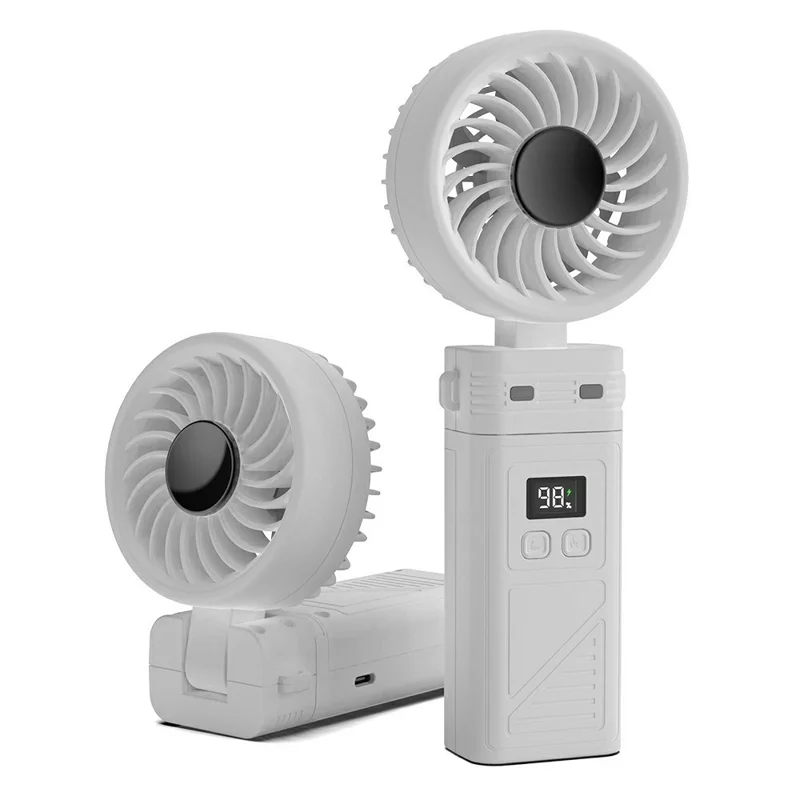 H01 Detachable Handheld Fan 5200mAh 6-Speed Portable Neck Fan with Power Bank and Flashlight - Ivory White