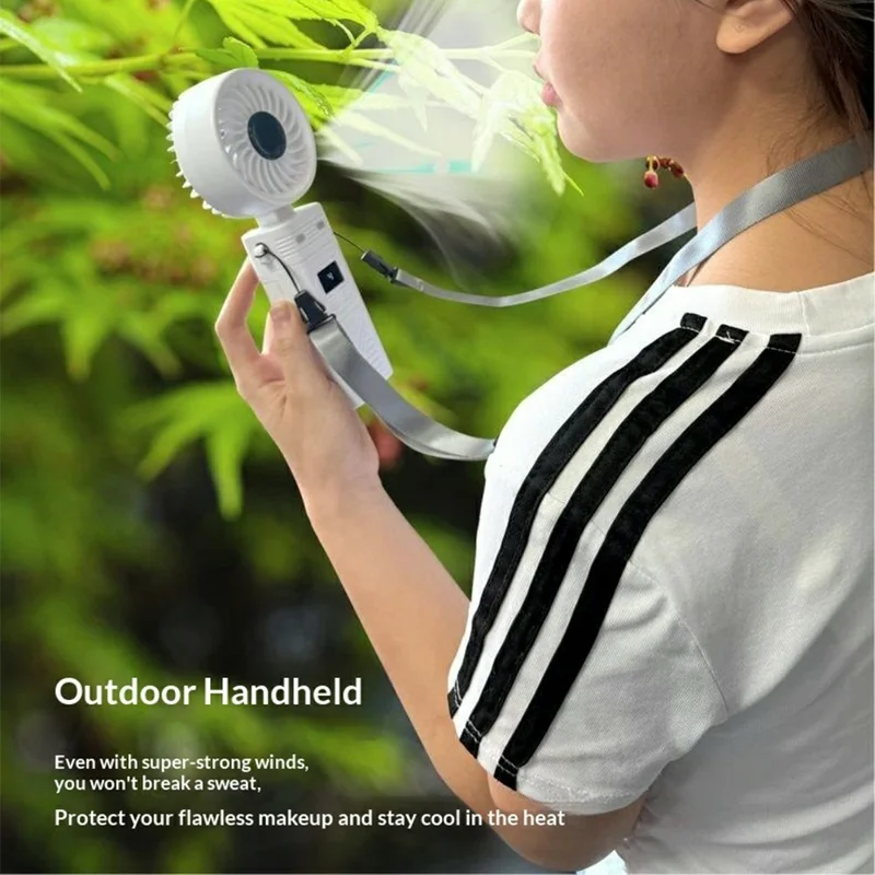 H01 Detachable Handheld Fan 5200mAh 6-Speed Portable Neck Fan with Power Bank and Flashlight - Ivory White