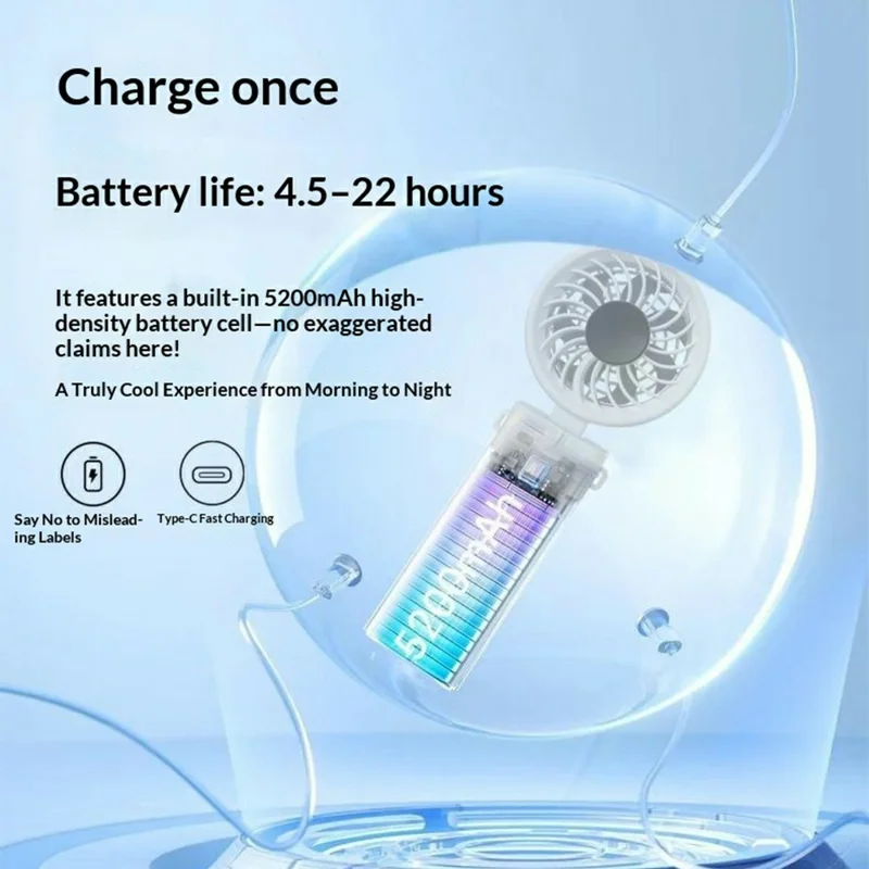 H01 Detachable Handheld Fan 5200mAh 6-Speed Portable Neck Fan with Power Bank and Flashlight - Ivory White