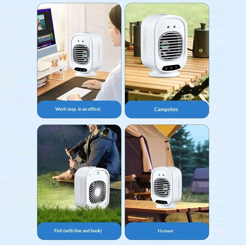L16 Portable Air Conditioner Fan USB-C Rechargeable 3-Speed Desktop Cooling Mist Humidifier - White