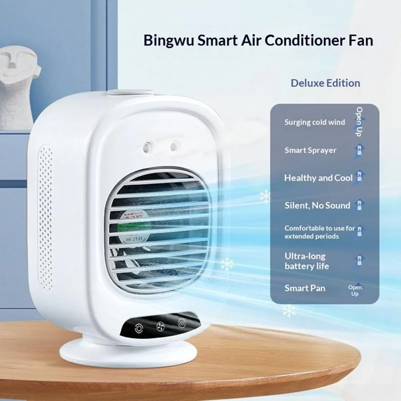 L16 Portable Air Conditioner Fan USB-C Rechargeable 3-Speed Desktop Cooling Mist Humidifier - White
