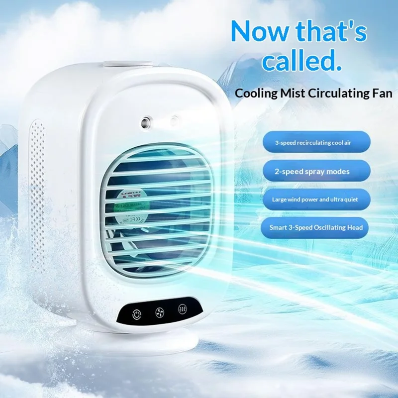 L16 Portable Air Conditioner Fan USB-C Rechargeable 3-Speed Desktop Cooling Mist Humidifier - White
