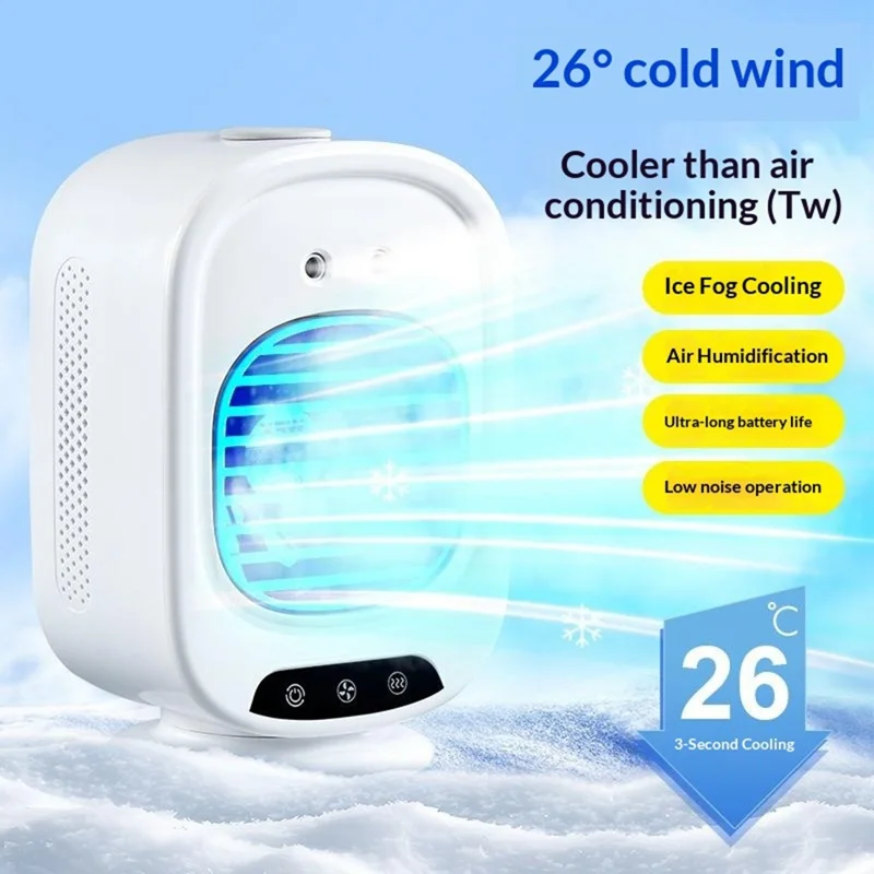 L16 Portable Air Conditioner Fan USB-C Rechargeable 3-Speed Desktop Cooling Mist Humidifier - White
