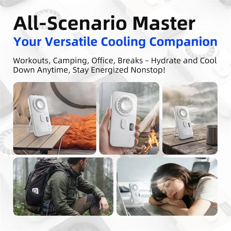 P1 Mini Ventilador Portátil com Bateria de 2000mAh, Ecrã Digital e Suporte Dobrável, Ventilador de Arrefecimento para Exterior - Preto