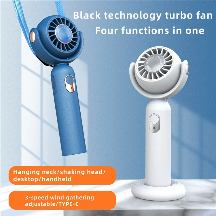 F10 Mini Portable Handheld Desktop Neck Hanging Rotatable Fan Cooler Rechargeable Summer Cooling Fan - White