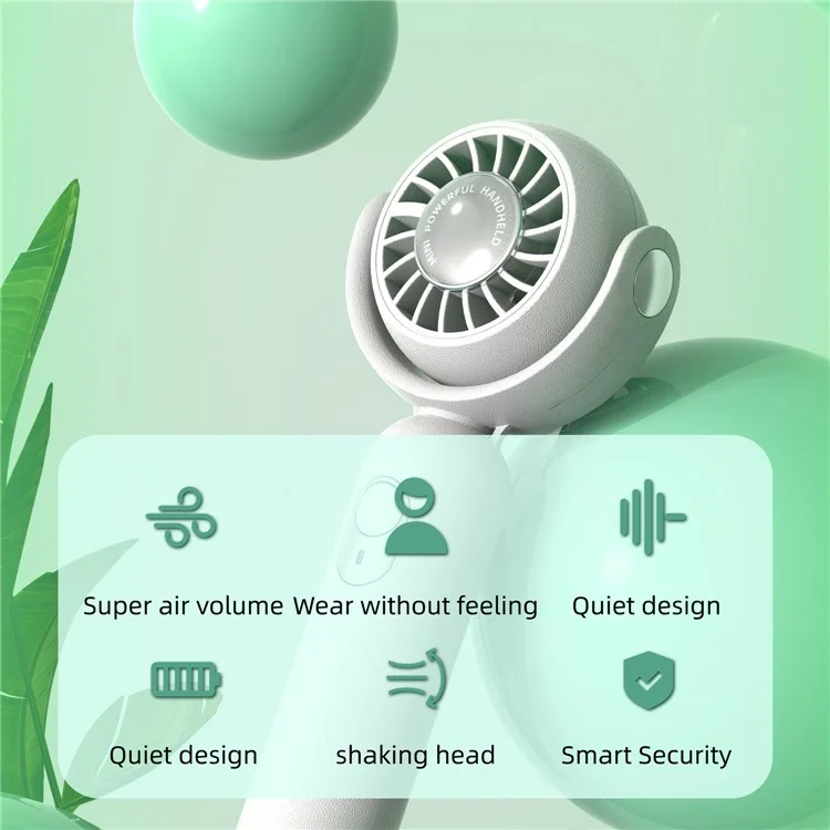 F10 Mini Portable Handheld Desktop Neck Hanging Rotatable Fan Cooler Rechargeable Summer Cooling Fan - White