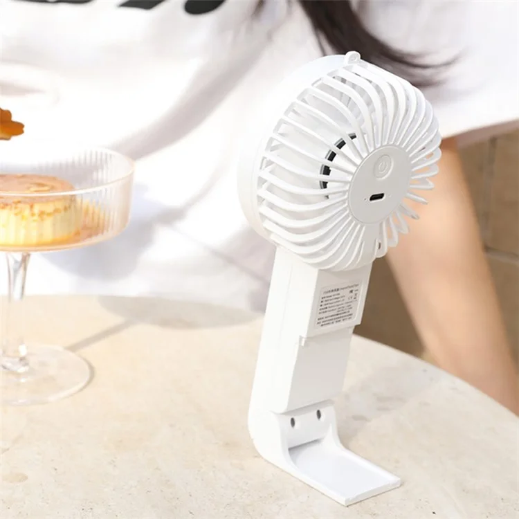 F58 Été de Refroidissement Mini Ventilateur de Portable 3 Vitesses Vandes de Bureau Avec Support de Pliage à 90 Degrés - Blanc