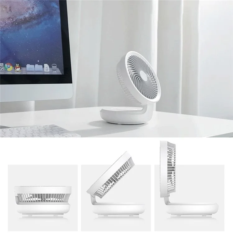 EDON E808 Ventilateur de bureau portable avec fixation murale en ABS, ventilateur de refroidissement pliable et rechargeable pour l'été - Blanc