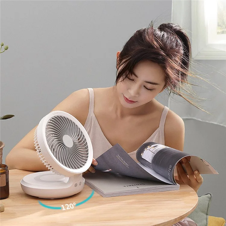 EDON E808 Ventilateur de bureau portable avec fixation murale en ABS, ventilateur de refroidissement pliable et rechargeable pour l'été - Blanc
