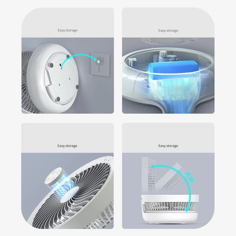 EDON E808 Portable Desktop Wall Mount ABS Fan Cooler Foldable Rechargeable Summer Cooling Fan - Grey