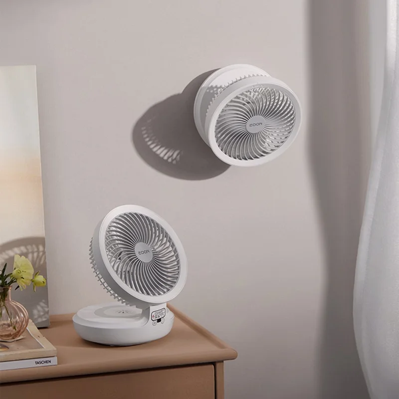 EDON E808 Portable Desktop Wall Mount ABS Fan Cooler Foldable Rechargeable Summer Cooling Fan - Grey