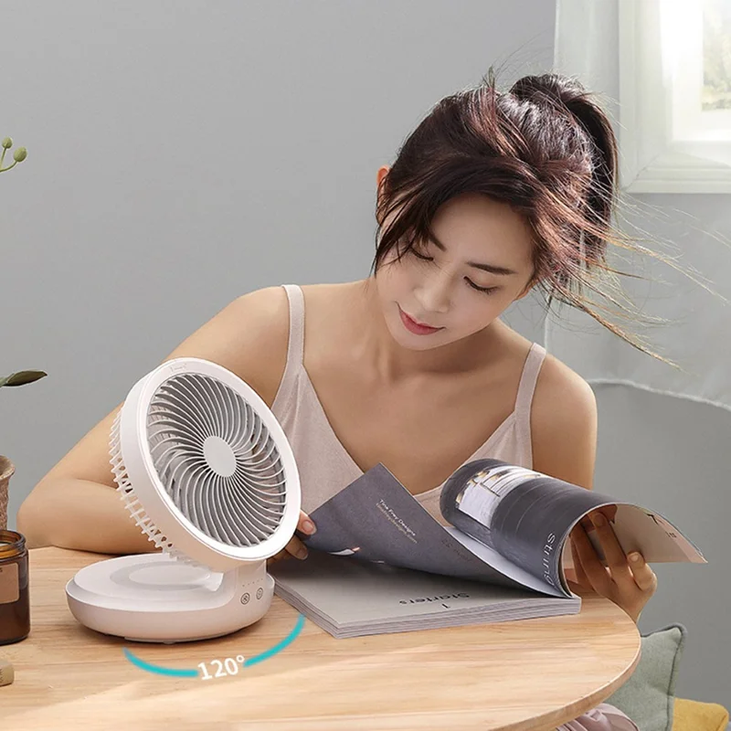 EDON E808 Portable Desktop Wall Mount ABS Fan Cooler Foldable Rechargeable Summer Cooling Fan - Grey