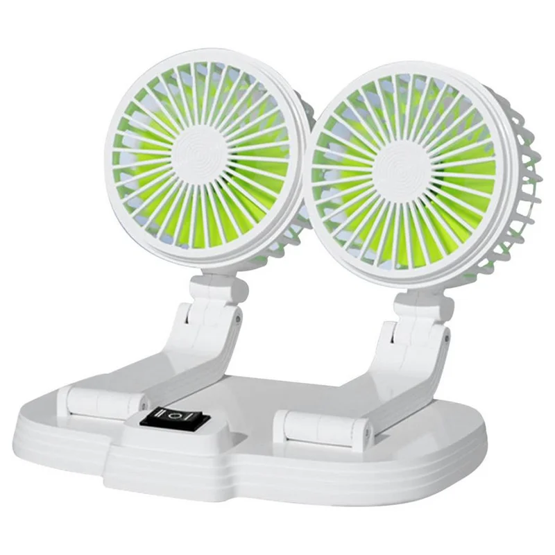 9626 360 Degree Rotation Double Head Car Cooling Fan Rechargeable Two Speeds Desk Fan - White