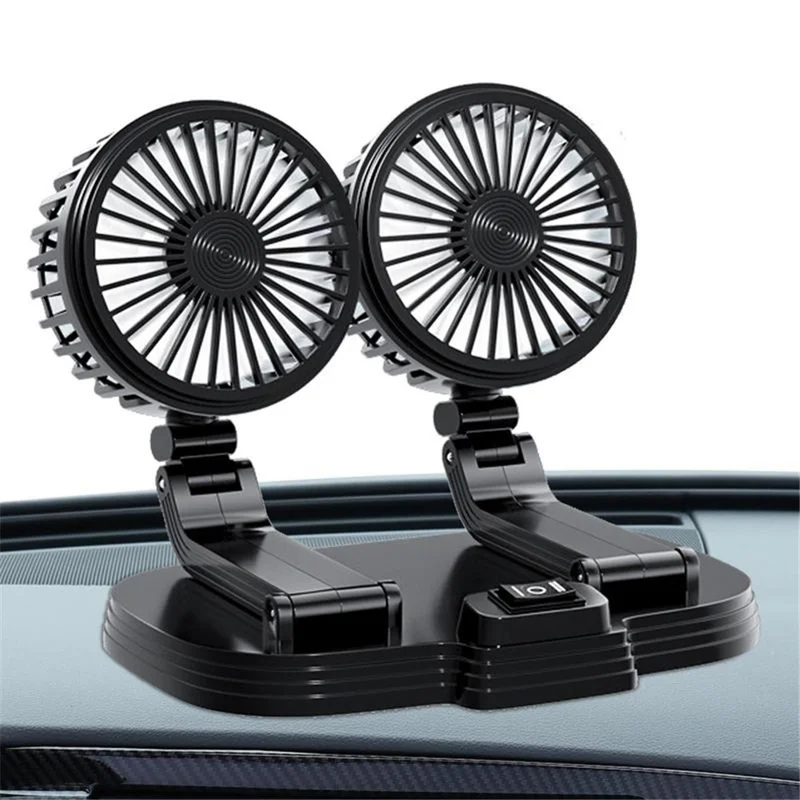 9626 360 Degree Rotation Double Head Car Cooling Fan Rechargeable Two Speeds Desk Fan - White