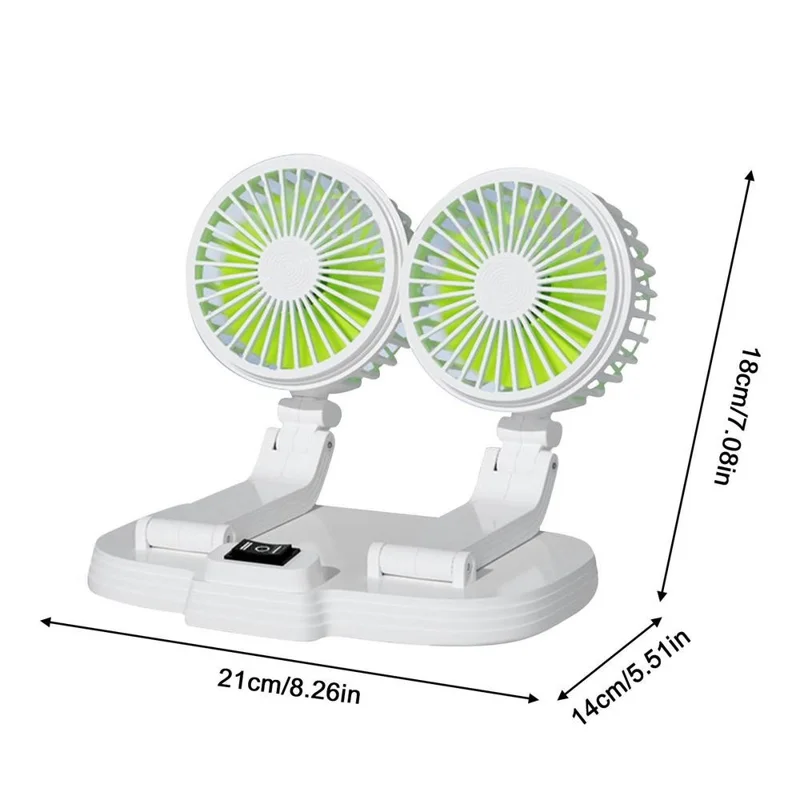 9626 360 Degree Rotation Double Head Car Cooling Fan Rechargeable Two Speeds Desk Fan - White