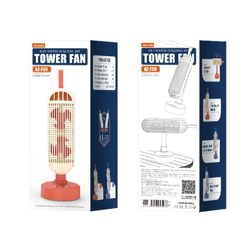 AZEADA AZ-F30 Multifunctional Swinging Tower Fan with Light Desktop Cooling Fan - Orange