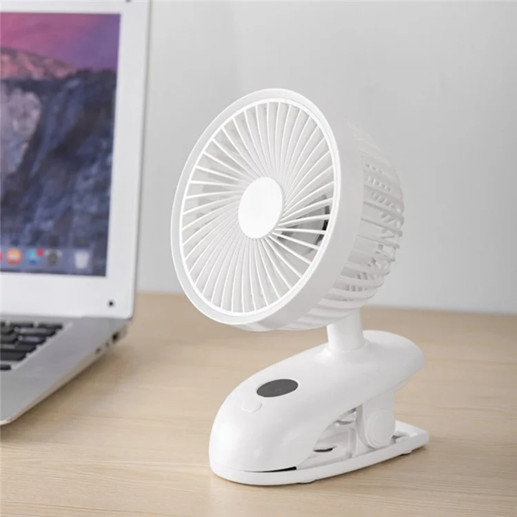 F601Y Creative Digital Display Desktop Electric Fan Mini Silent Rotating Cooling Fan with Clip for Stroller Dormitory - White