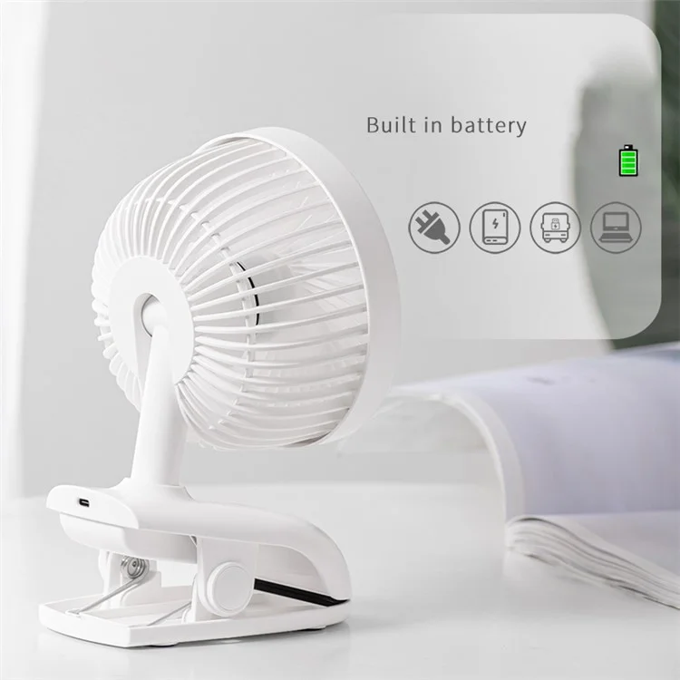 F601Y Creative Digital Display Desktop Electric Fan Mini Silent Rolting Reflowing Ven Con Clip Per Passeggino Dormitory - Bianco