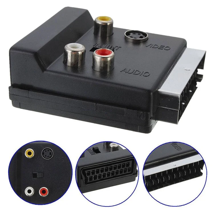 JUNSUNMAY 21 Pin Scart Male to Female S-Video 3 RCA Adapter Switchable In Out Audio Converter