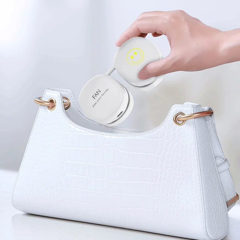 P70 Foldable USB Charging Hanging Neck Mini ABS Cooling Fan Summer Mute Fan Cooler - Pink