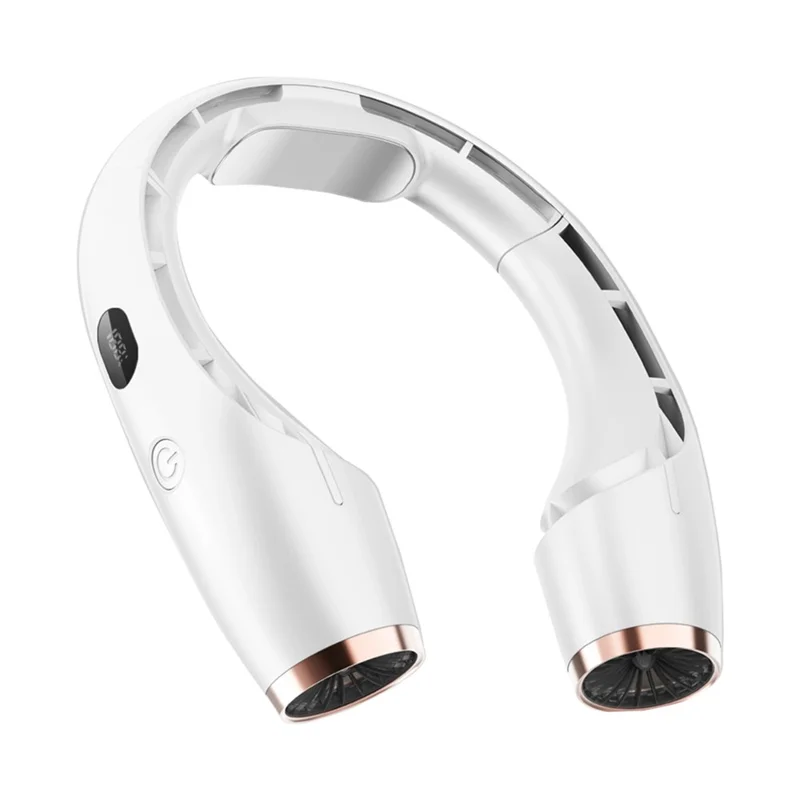 Portable Neck-Mount Cooling Fan Digital Display Bladeless Fan Wearable Personal Air Cooler - White