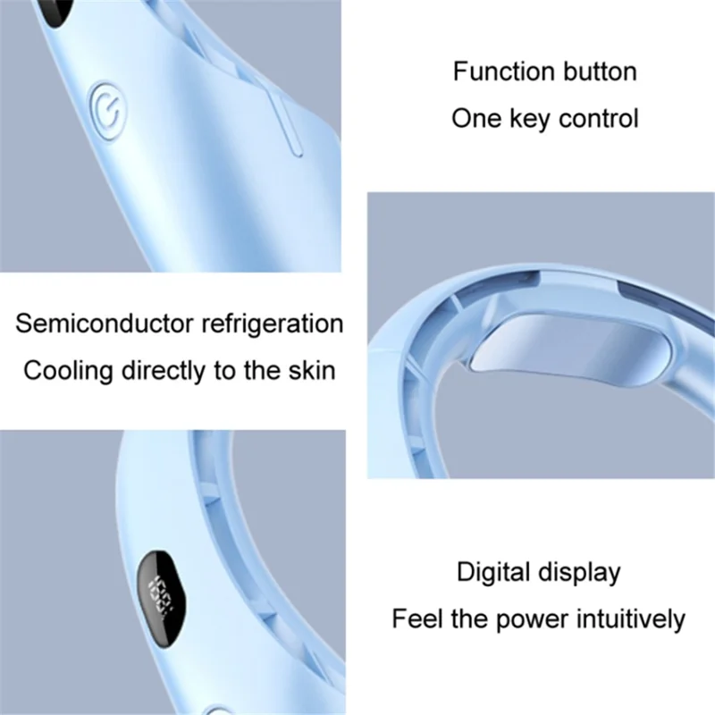 Portable Neck-Mount Cooling Fan Digital Display Bladeless Fan Wearable Personal Air Cooler - White