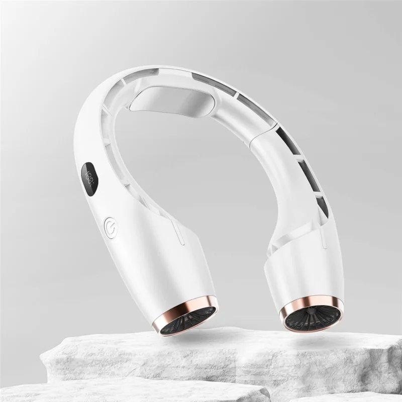 Portable Neck-Mount Cooling Fan Digital Display Bladeless Fan Wearable Personal Air Cooler - White