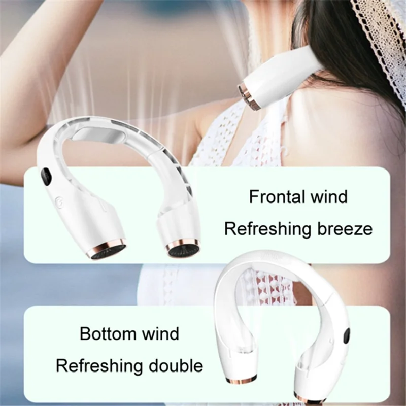 Portable Neck-Mount Cooling Fan Digital Display Bladeless Fan Wearable Personal Air Cooler - White